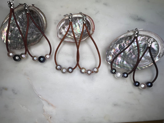 Leather & Pearls Hoops